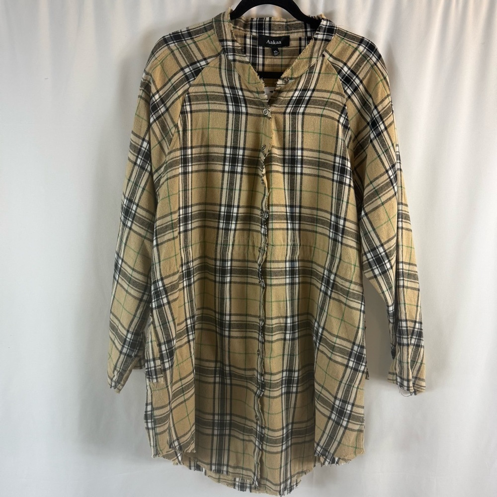 Jacket Shirt By Aakaa In Brown & Green, Black Size:XL Tan Plaid Button-Up Shirt